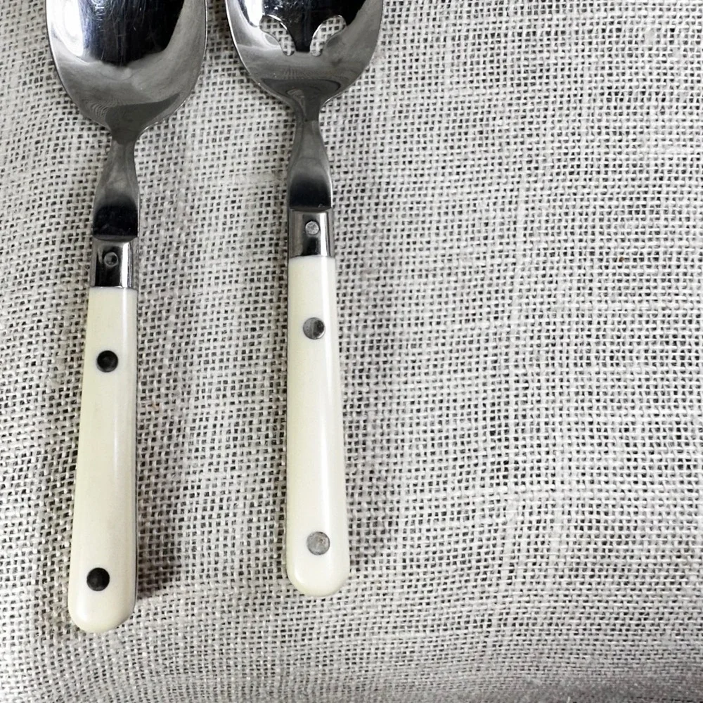The Cellar Korea Stainless Steel Serving Spoon Pierced Slotted Cream Handle Set